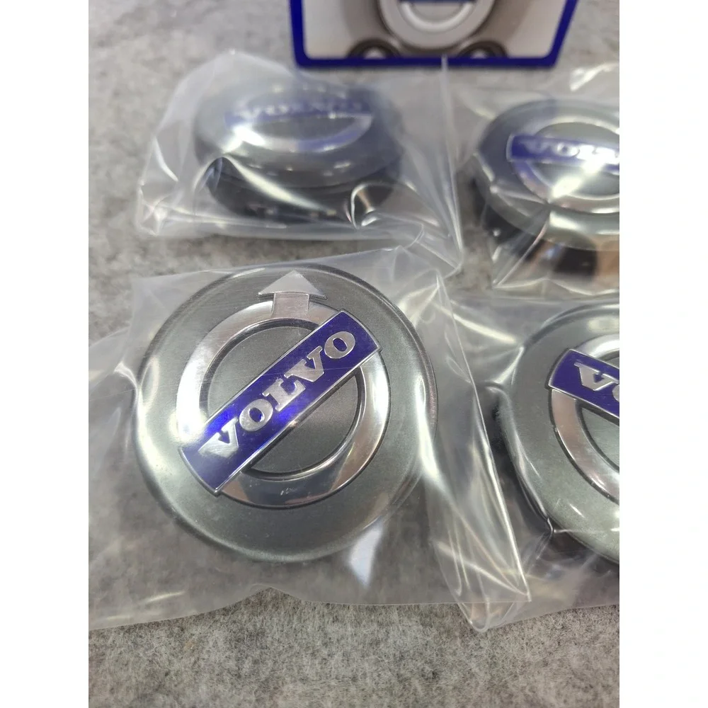 Genuine Volvo Wheel Center Hub Caps Set of 4 Gray Silver Blue Logo 30671515 New - Picture 1 of 7